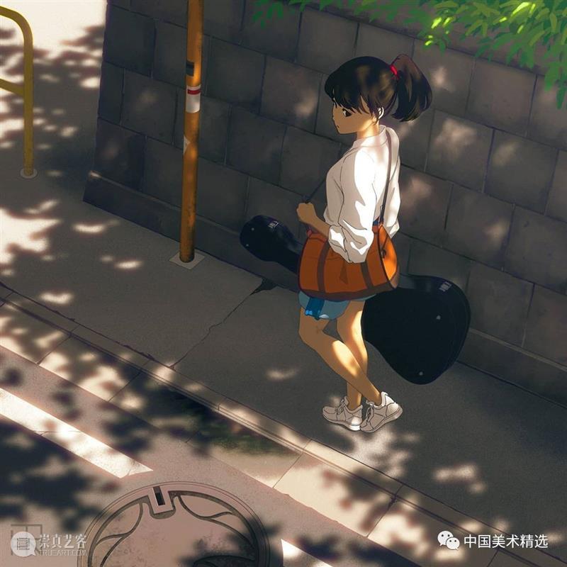 车站上的音乐少女  中国美术精选 少女 车站 音乐 插画 瞬间 张扬 一个故事 作品 往期 肖像 崇真艺客