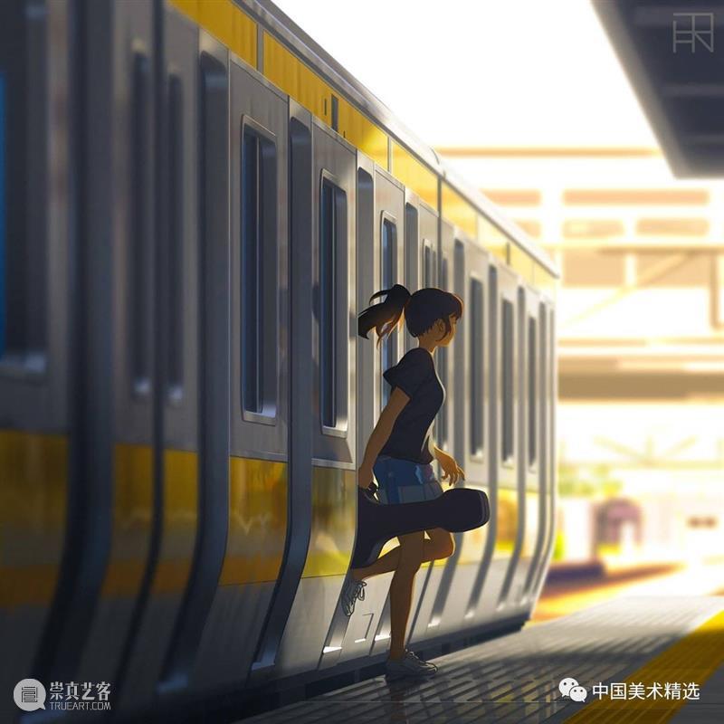 车站上的音乐少女  中国美术精选 少女 车站 音乐 插画 瞬间 张扬 一个故事 作品 往期 肖像 崇真艺客