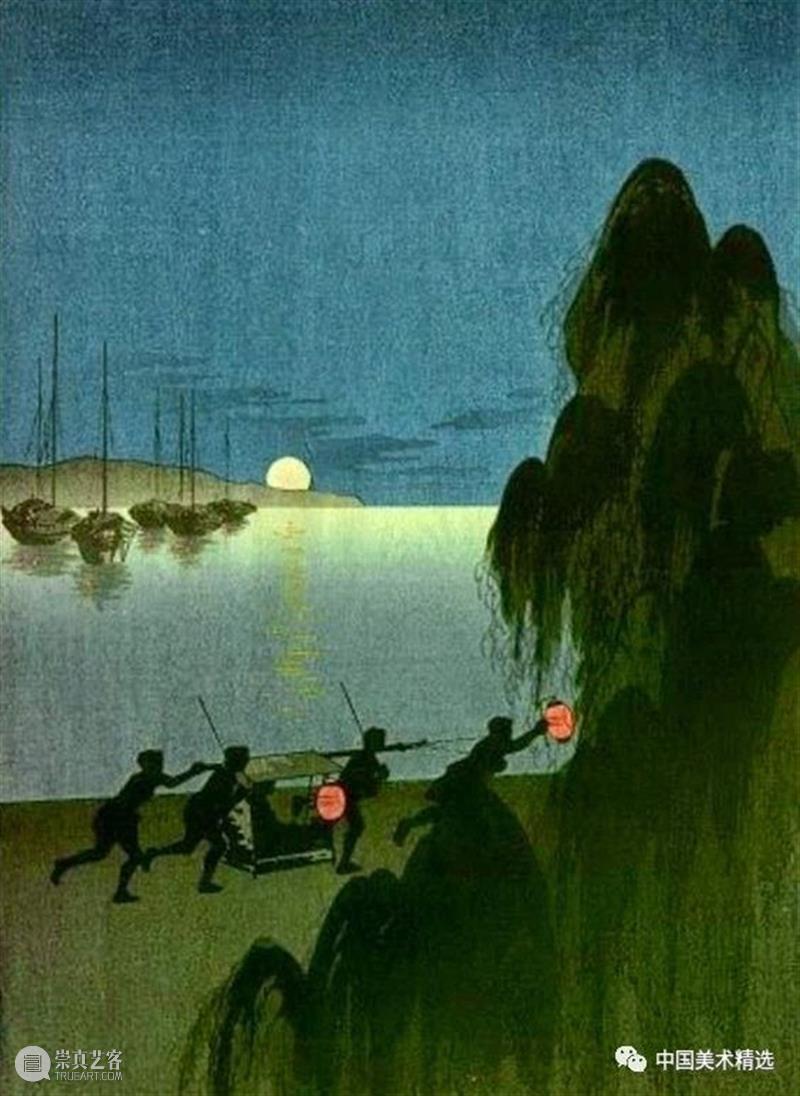 孤月映夜影 孤月 夜影 庄田 耕峰 Koho 日本 明治 时代 浮世绘 画家 崇真艺客