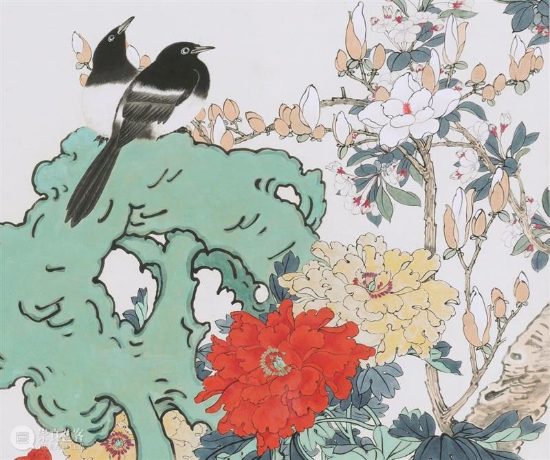【保利拍卖十五周年】灿烂妍丽之极:于非闇《玉堂富贵春喜》 于非闇 玉堂富贵春喜 保利拍卖 玉堂 设色纸本 题识 戊寅 赵昌 钤印 蓬莱 崇真艺客