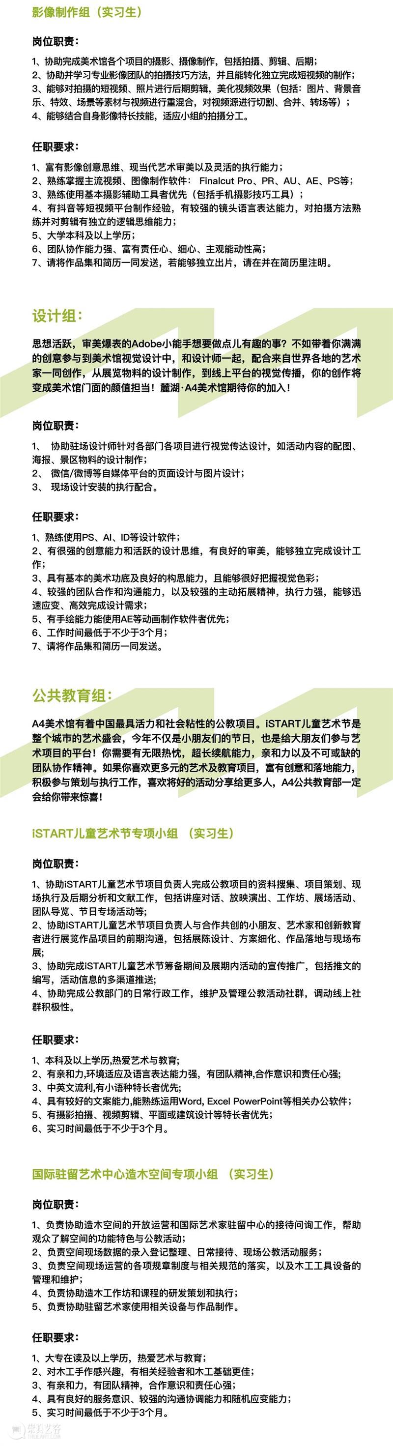 A4招聘 | 麓湖·A4美术馆2020秋季招聘 麓湖 A4美术馆 A4当代艺术中心 成都万华投资集团有限公司 高品质 艺术 儿童 同时 讲座 论坛 崇真艺客