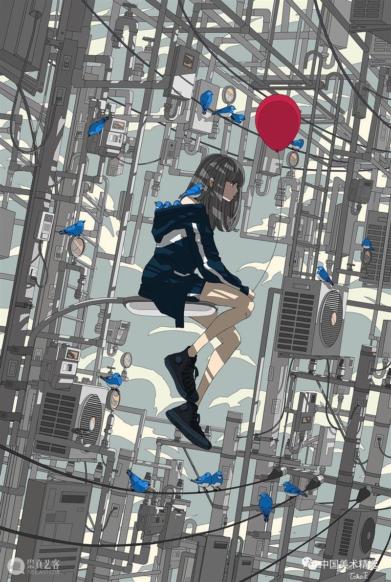 少女的梦 少女 日本 插画师@fluffy2038 插画 作品 城市 女孩 背景 细节 配色 崇真艺客