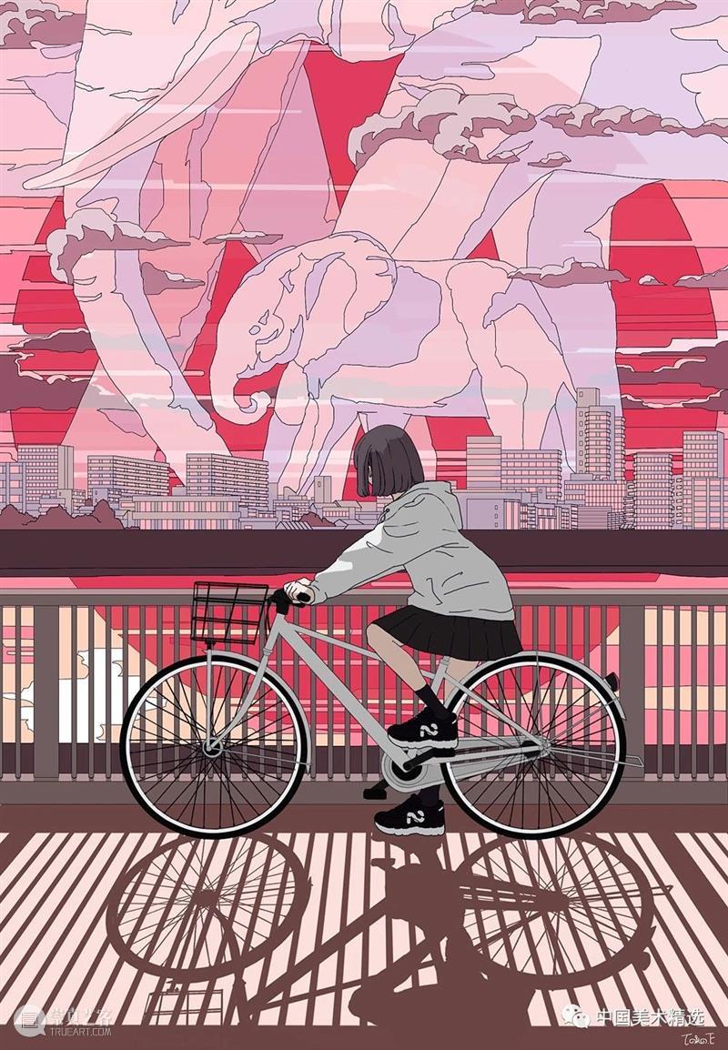 少女的梦 少女 日本 插画师@fluffy2038 插画 作品 城市 女孩 背景 细节 配色 崇真艺客