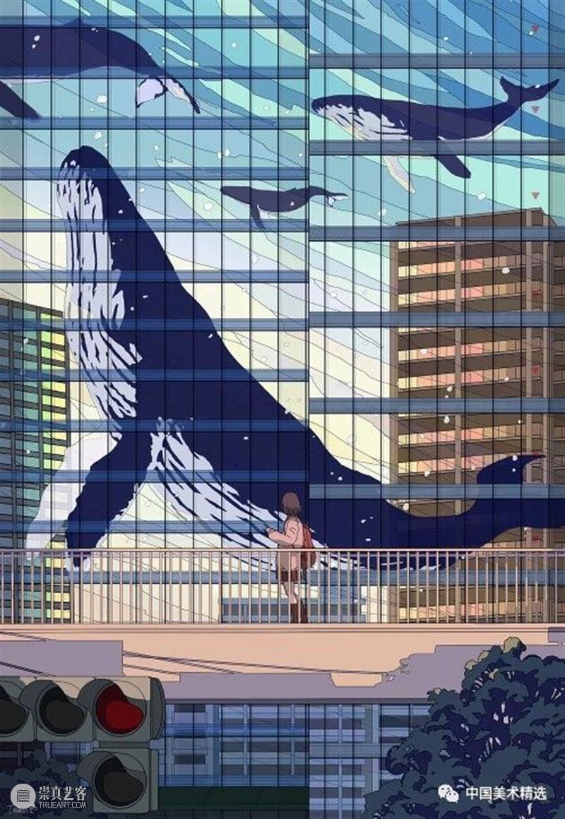 少女的梦 少女 日本 插画师@fluffy2038 插画 作品 城市 女孩 背景 细节 配色 崇真艺客