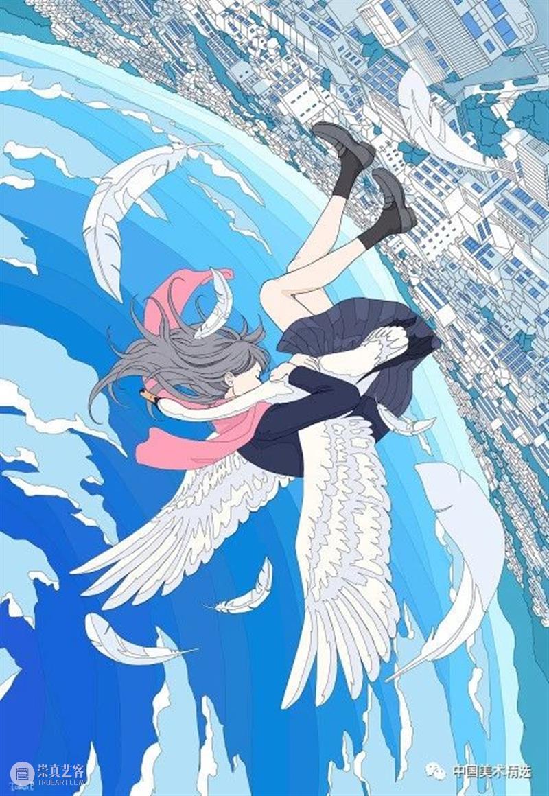 少女的梦 少女 日本 插画师@fluffy2038 插画 作品 城市 女孩 背景 细节 配色 崇真艺客