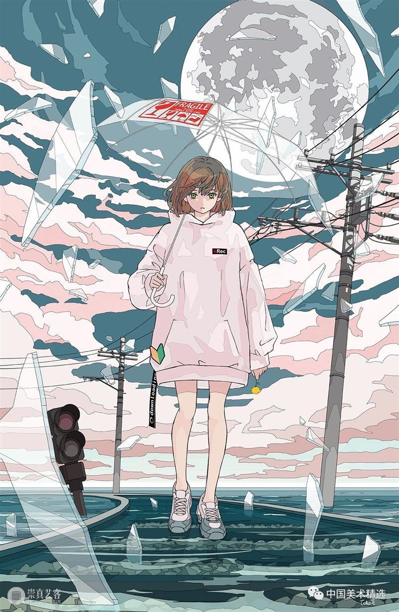 少女的梦 少女 日本 插画师@fluffy2038 插画 作品 城市 女孩 背景 细节 配色 崇真艺客