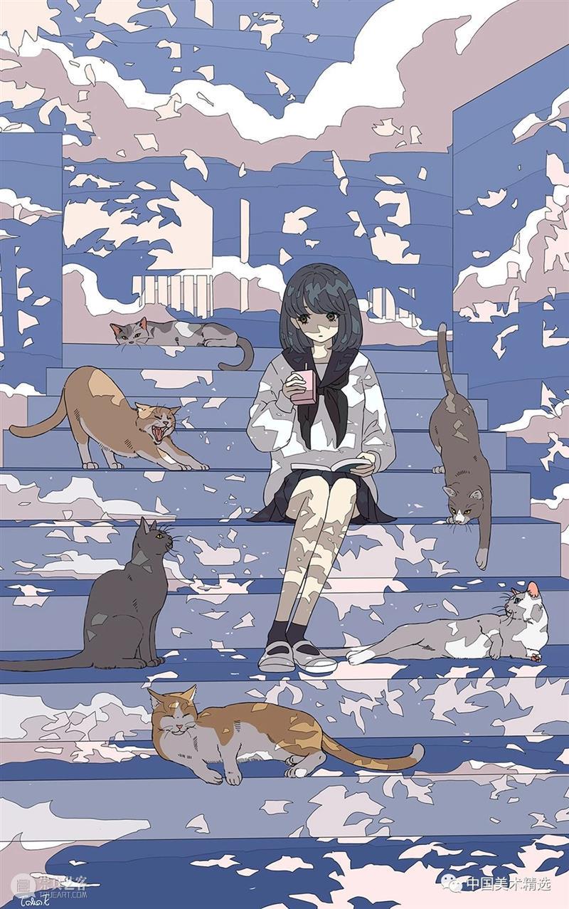 少女的梦 少女 日本 插画师@fluffy2038 插画 作品 城市 女孩 背景 细节 配色 崇真艺客