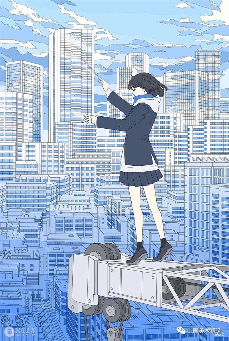 少女的梦 少女 日本 插画师@fluffy2038 插画 作品 城市 女孩 背景 细节 配色 崇真艺客