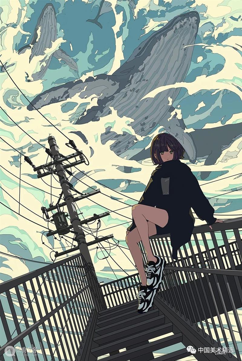 少女的梦 少女 日本 插画师@fluffy2038 插画 作品 城市 女孩 背景 细节 配色 崇真艺客