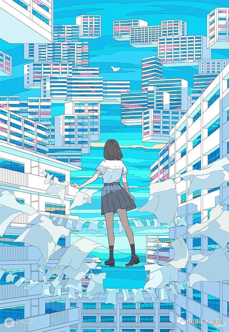 少女的梦 少女 日本 插画师@fluffy2038 插画 作品 城市 女孩 背景 细节 配色 崇真艺客
