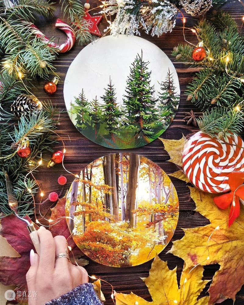 好适合圣诞节的手绘作品，森林、天空、湖泊真的棒！ 作品 森林 天空 湖泊 END 崇真艺客