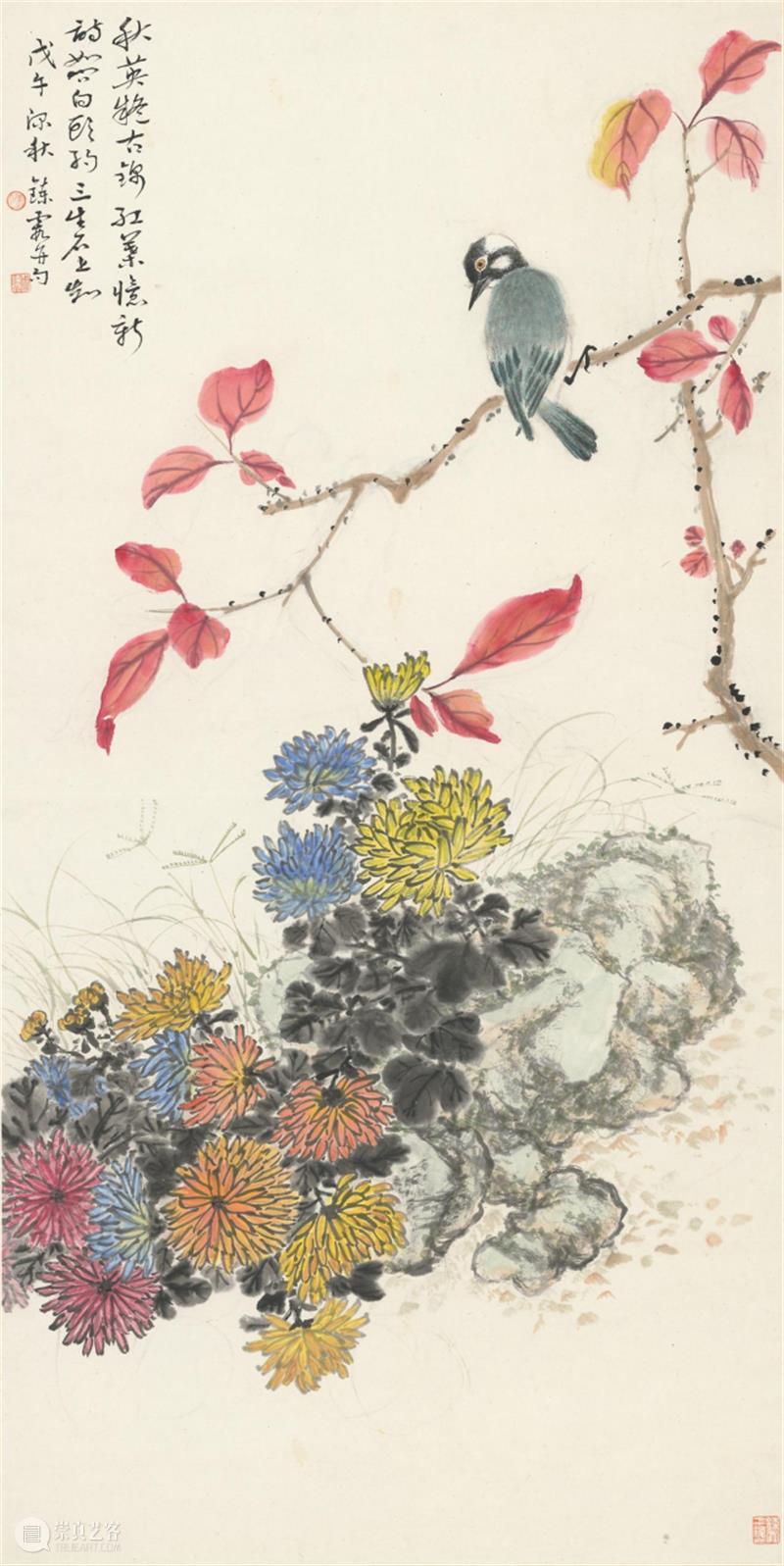 【中华艺术宫 | 轻悦读】周鍊霞《红叶鸟》:秋高气爽,心旷神怡 周鍊霞 红叶鸟 中华艺术宫 中国 画面 秋意 小鸟 红叶 枝头 树叶 崇真艺客