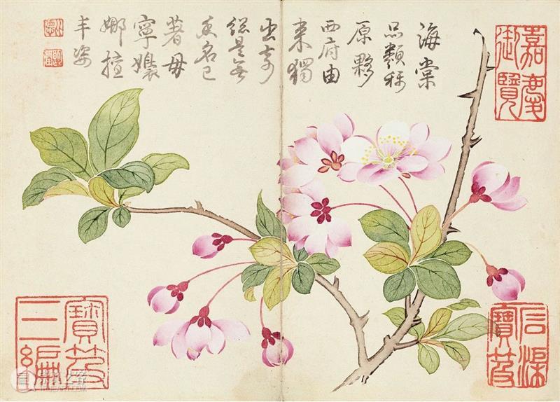 ​『中贸圣佳25周年春拍』 | 《石渠宝笈》著录 延春阁旧藏 — 钱维城绘、乾隆帝御题《花卉册页》  中贸圣佳 钱维城 花卉册页 石渠宝笈 著录 延春阁 乾隆帝 御题 拍卖会 Sungari Anniversary 崇真艺客