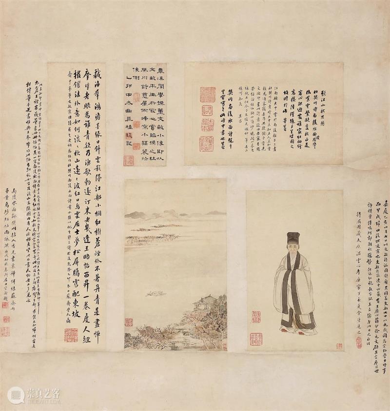『中贸圣佳25周年春拍』 |  南陵水面咏樊川 拈入香光画里禅 — 翁方纲、罗聘 绘 董其昌像并杜牧南陵水面诗意 翁方纲 董其昌 杜牧 诗意 罗聘 南陵 水面 樊川 光画 拍卖会 崇真艺客