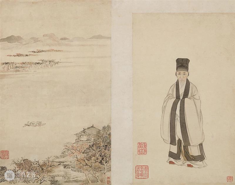 『中贸圣佳25周年春拍』 |  南陵水面咏樊川 拈入香光画里禅 — 翁方纲、罗聘 绘 董其昌像并杜牧南陵水面诗意 翁方纲 董其昌 杜牧 诗意 罗聘 南陵 水面 樊川 光画 拍卖会 崇真艺客