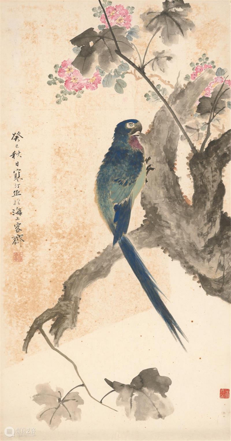 【中华艺术宫 | 轻悦读】江寒汀《花鸟》:生趣盎然,色彩绚烂 江寒汀 花鸟 中华艺术宫 色彩 生趣 中国 鹦鹉 枝干 之上 尾巴 崇真艺客