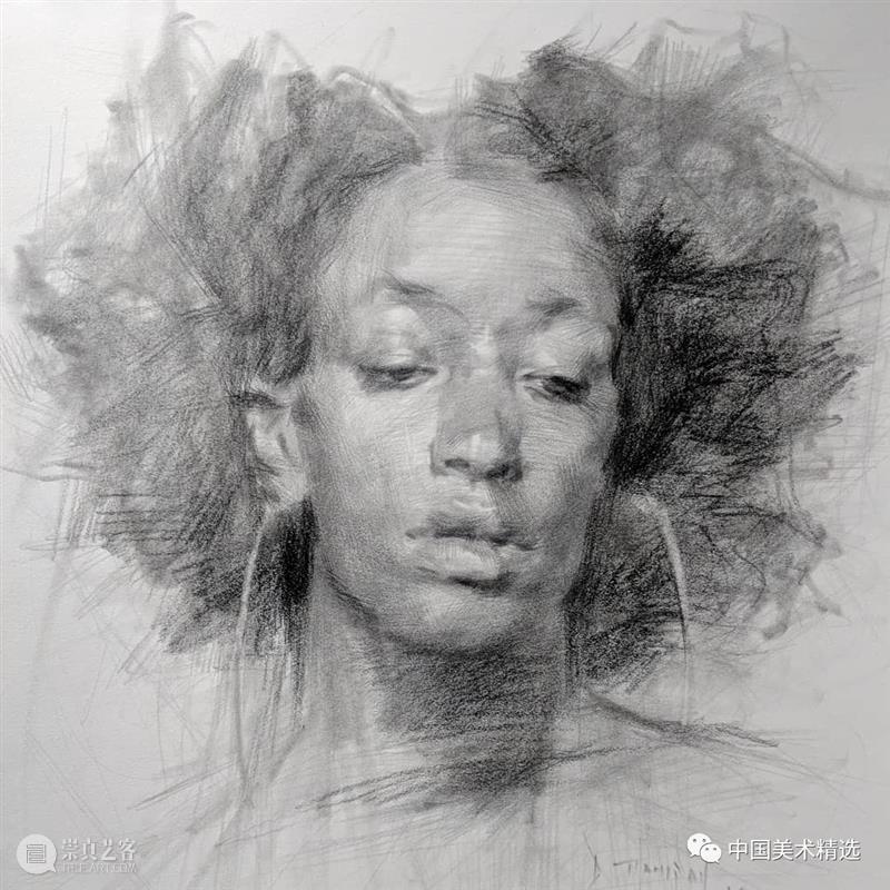 松动的素描肖像 肖像 素描 美国 画家 Dan Thompson 作品 弗吉尼亚州 亚历山大 纽约市两所艺术学院 崇真艺客
