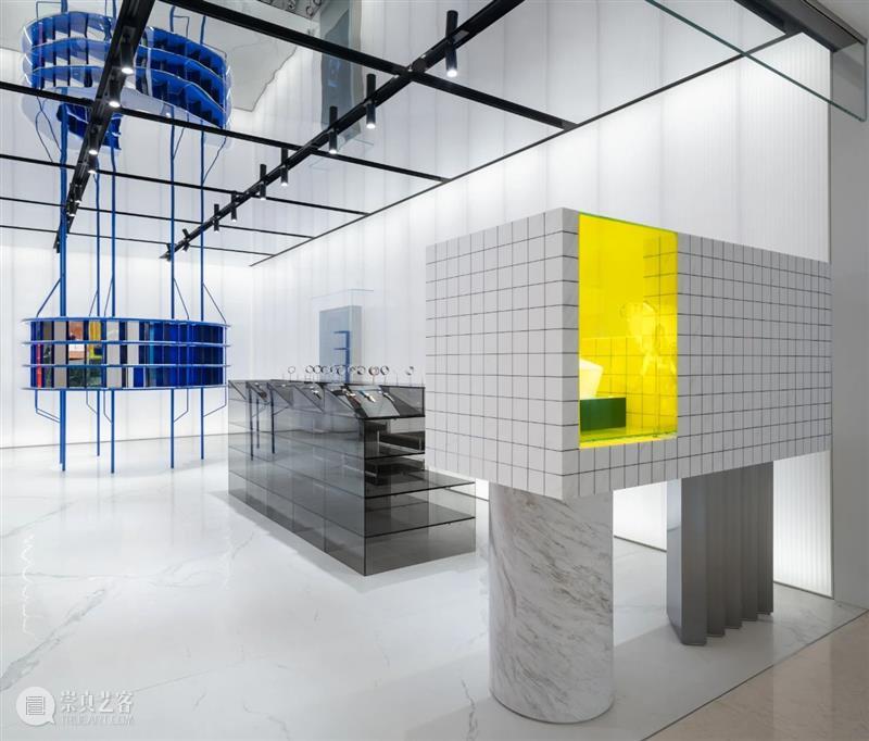 材质的对比，MOMIC 手表品牌集合店 / 西涛设计工作室 西涛设计工作室 手表 品牌 MOMIC 材质 Studio 蜜糖 白色 大理石 体块 崇真艺客