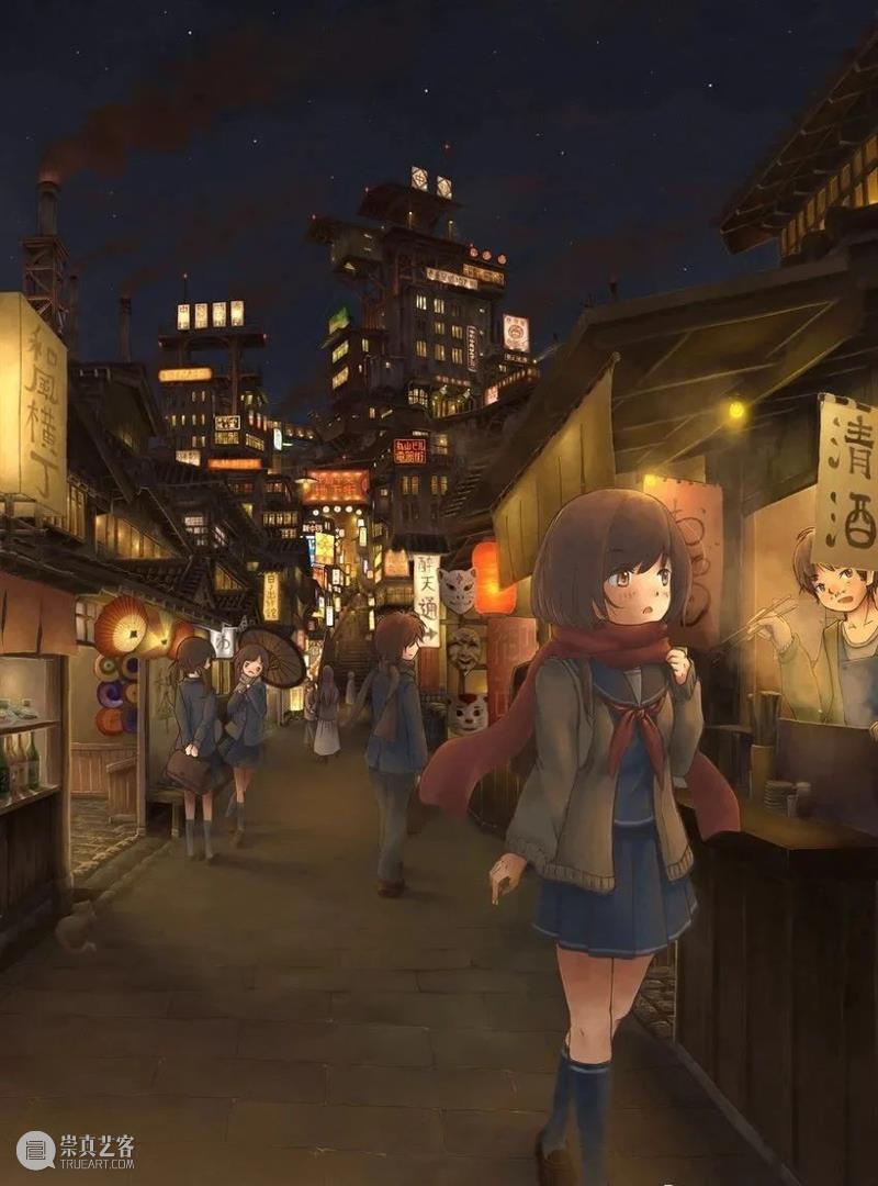 光效丨插画中梦幻温馨的光影世界，夜晚的灯光那么暖 插画 夜晚 梦幻 灯光 世界 光效 光影 上方 中国舞台美术学会 右上 崇真艺客