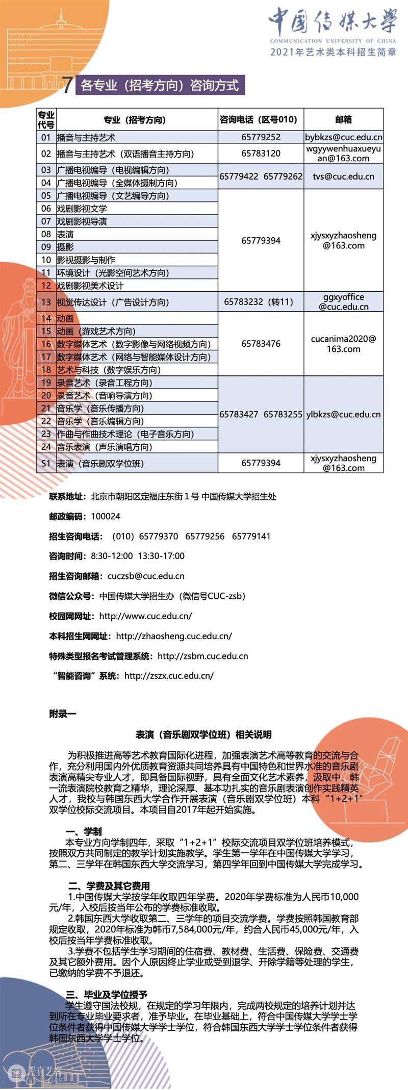 【招生简章】中国传媒大学2021年艺术类本科招生简章发布！ 简章 中国传媒大学 艺术类 本科 END 崇真艺客