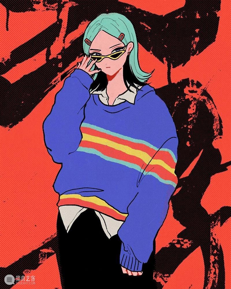 帅气的画风人像 人像 画风 日本 画师 @kamin illust 时尚 画面 主体 女性 崇真艺客
