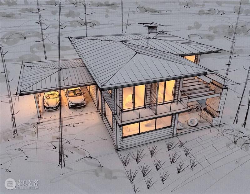 给建筑手稿加点光  中国美术精选 建筑 手稿 模型 马克笔 夜间 光感 小屋 氛围 作品 往期 崇真艺客