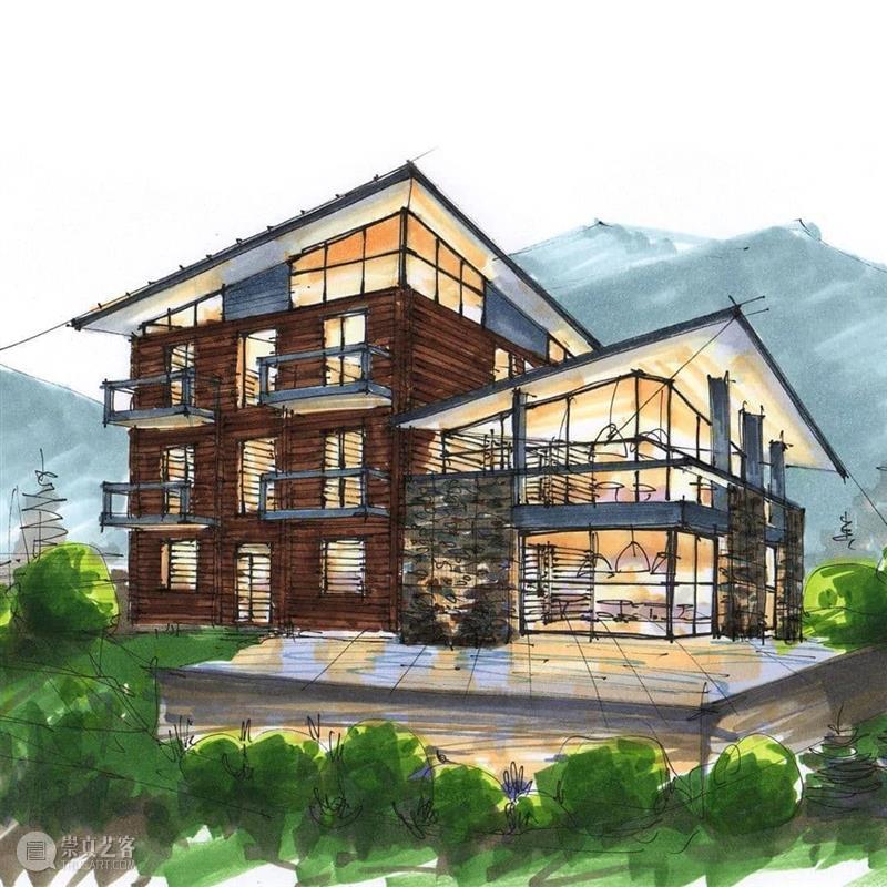 给建筑手稿加点光  中国美术精选 建筑 手稿 模型 马克笔 夜间 光感 小屋 氛围 作品 往期 崇真艺客