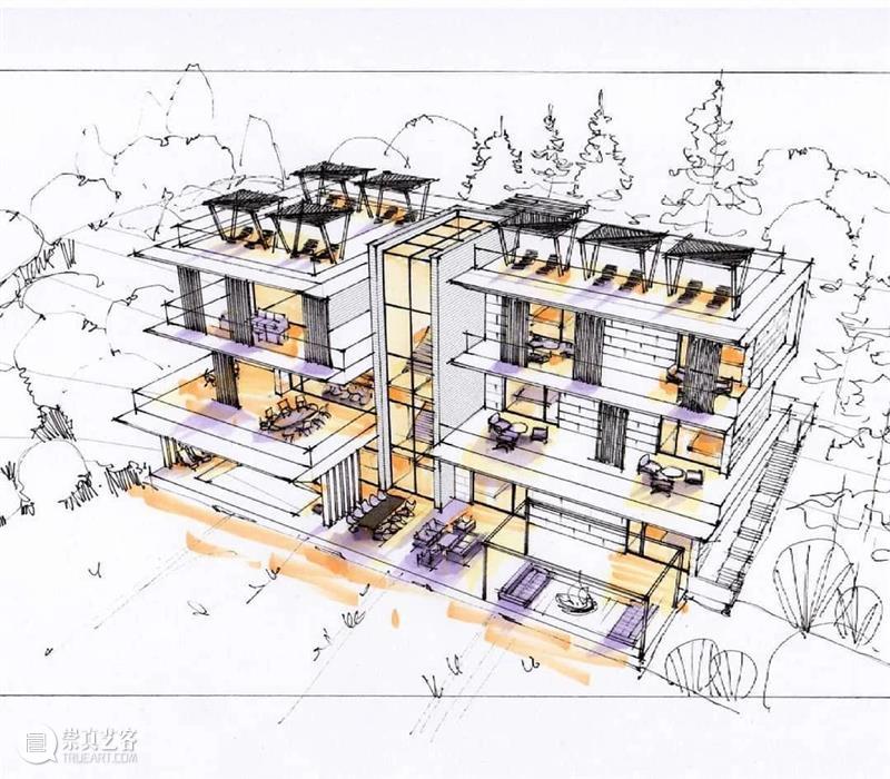 给建筑手稿加点光  中国美术精选 建筑 手稿 模型 马克笔 夜间 光感 小屋 氛围 作品 往期 崇真艺客