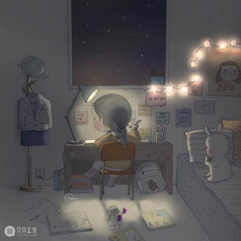 铅笔和纸可以帮我每天做梦 铅笔 韩国 插画家 女孩 Mari 蓬松兔 Burro 日常生活 时刻 细节 崇真艺客