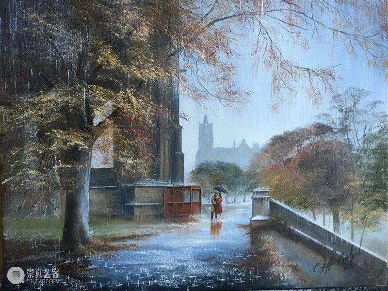 雨中的浪漫曲 雨中的浪漫曲 英国 画家 Rowland 雨中 情侣 作品 气息 雨状 图案 崇真艺客