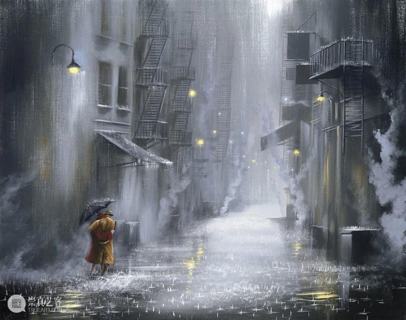 雨中的浪漫曲 雨中的浪漫曲 英国 画家 Rowland 雨中 情侣 作品 气息 雨状 图案 崇真艺客
