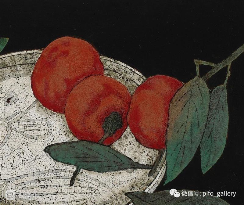 偏锋画廊祝您元宵节快乐！ 偏锋 画廊 乔十光 QIAO 盘中 柿子 局部 Detail 木板 漆画 崇真艺客