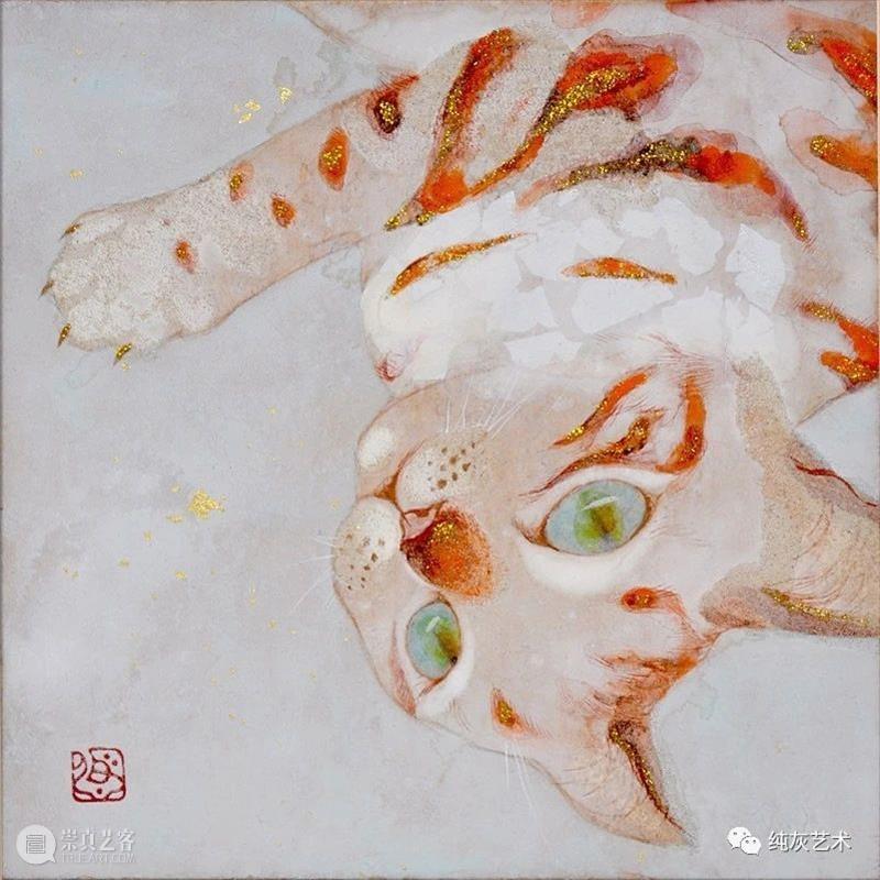 慵懒温和的猫咪 猫咪 日本 插画师 haruka kuno 矿物 颜料 金箔 银箔 兔子 崇真艺客