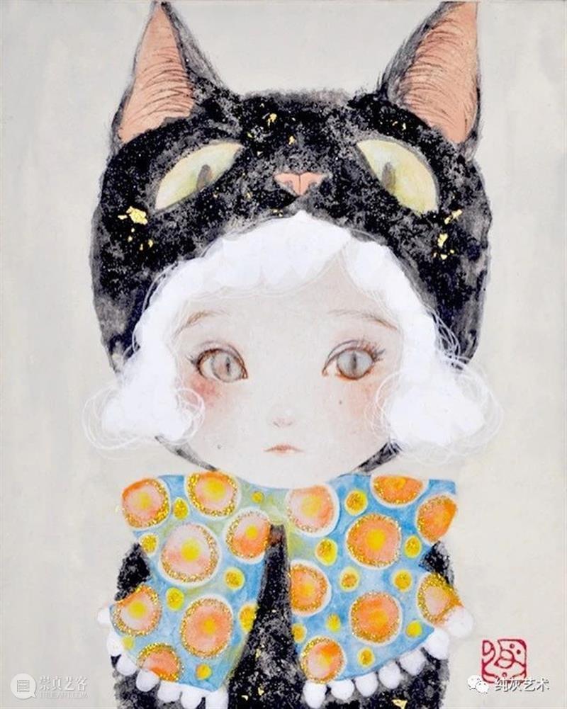 慵懒温和的猫咪 猫咪 日本 插画师 haruka kuno 矿物 颜料 金箔 银箔 兔子 崇真艺客