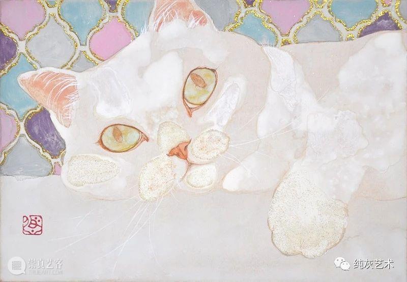 慵懒温和的猫咪 猫咪 日本 插画师 haruka kuno 矿物 颜料 金箔 银箔 兔子 崇真艺客