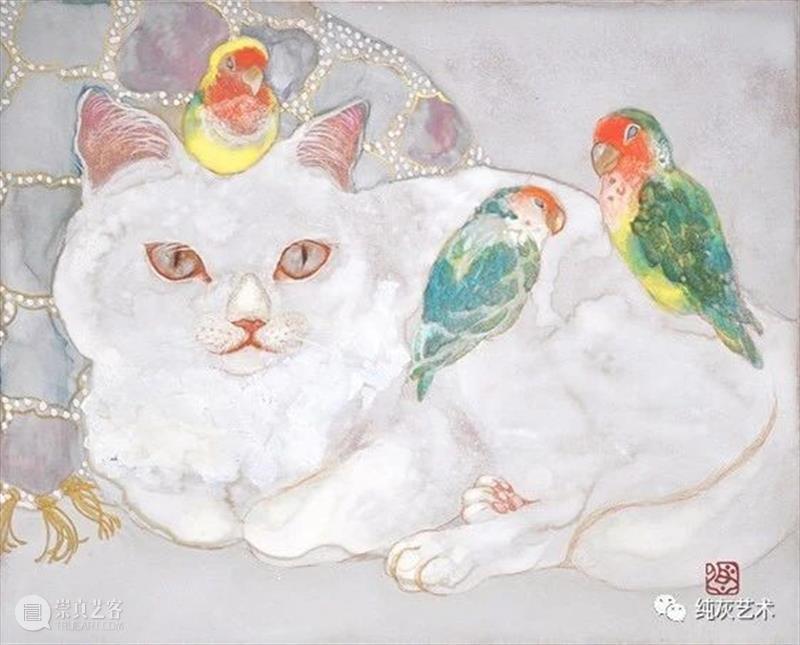 慵懒温和的猫咪 猫咪 日本 插画师 haruka kuno 矿物 颜料 金箔 银箔 兔子 崇真艺客