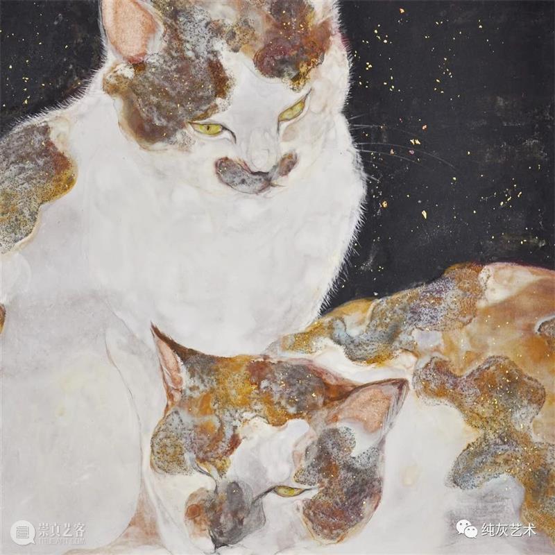 慵懒温和的猫咪 猫咪 日本 插画师 haruka kuno 矿物 颜料 金箔 银箔 兔子 崇真艺客