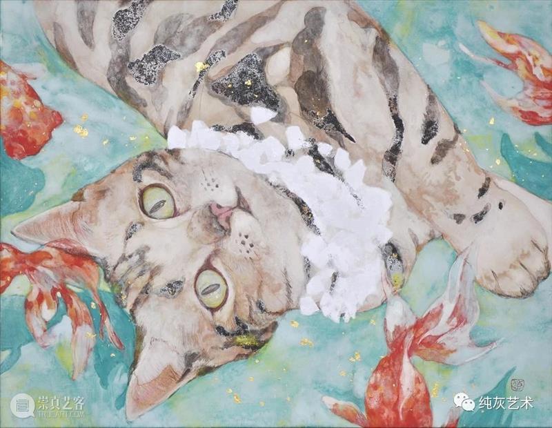 慵懒温和的猫咪 猫咪 日本 插画师 haruka kuno 矿物 颜料 金箔 银箔 兔子 崇真艺客