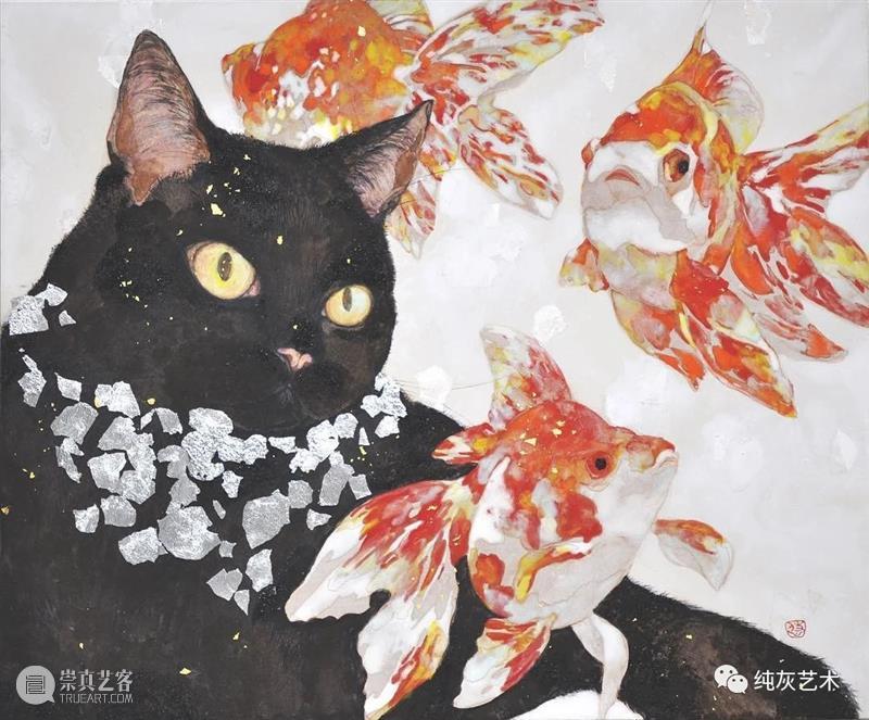 慵懒温和的猫咪 猫咪 日本 插画师 haruka kuno 矿物 颜料 金箔 银箔 兔子 崇真艺客
