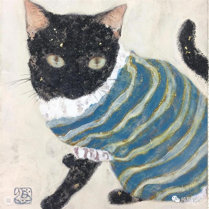 慵懒温和的猫咪 猫咪 日本 插画师 haruka kuno 矿物 颜料 金箔 银箔 兔子 崇真艺客