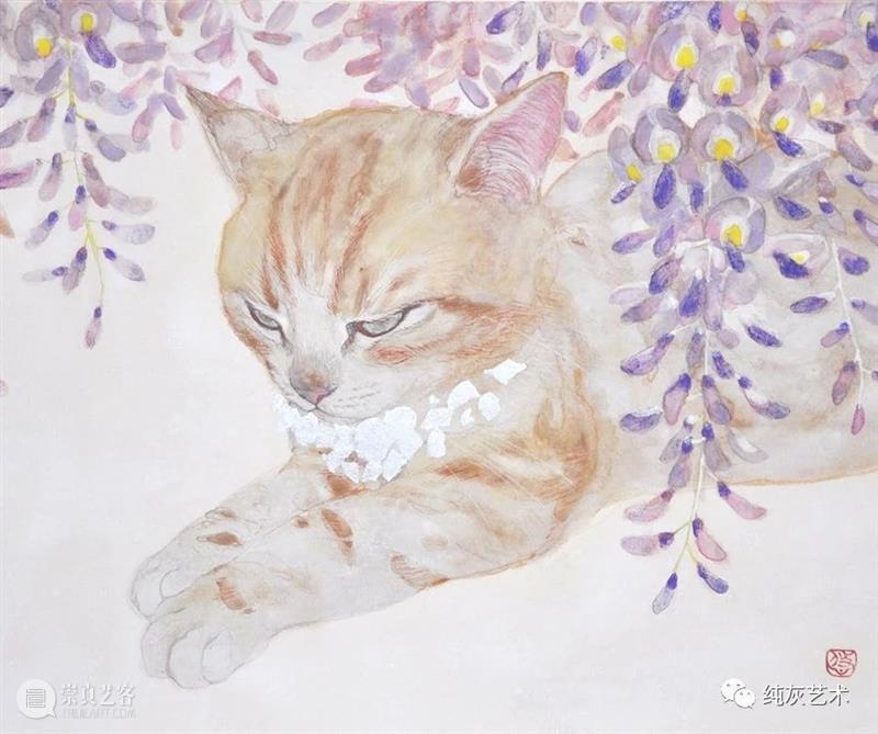 慵懒温和的猫咪 猫咪 日本 插画师 haruka kuno 矿物 颜料 金箔 银箔 兔子 崇真艺客