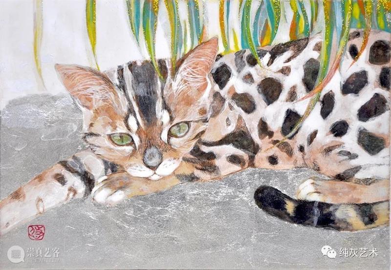 慵懒温和的猫咪 猫咪 日本 插画师 haruka kuno 矿物 颜料 金箔 银箔 兔子 崇真艺客