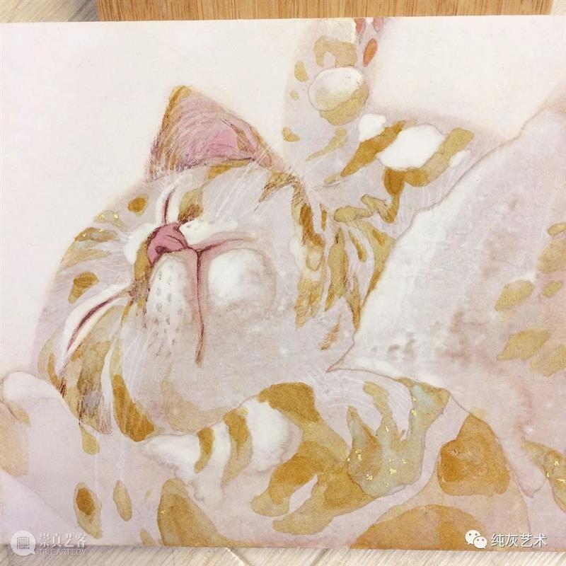 慵懒温和的猫咪 猫咪 日本 插画师 haruka kuno 矿物 颜料 金箔 银箔 兔子 崇真艺客