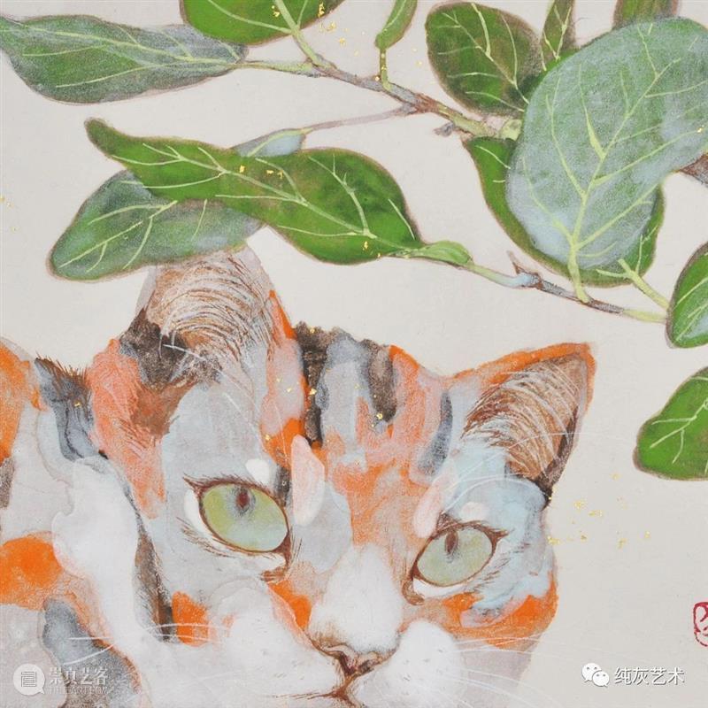 慵懒温和的猫咪 猫咪 日本 插画师 haruka kuno 矿物 颜料 金箔 银箔 兔子 崇真艺客