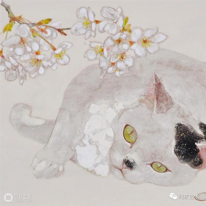 慵懒温和的猫咪 猫咪 日本 插画师 haruka kuno 矿物 颜料 金箔 银箔 兔子 崇真艺客