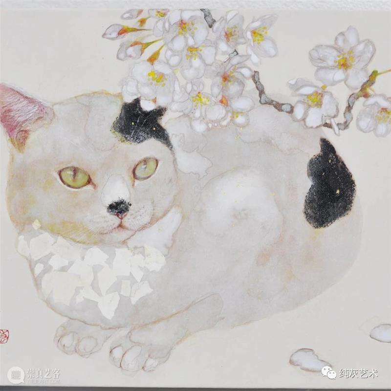 慵懒温和的猫咪 猫咪 日本 插画师 haruka kuno 矿物 颜料 金箔 银箔 兔子 崇真艺客