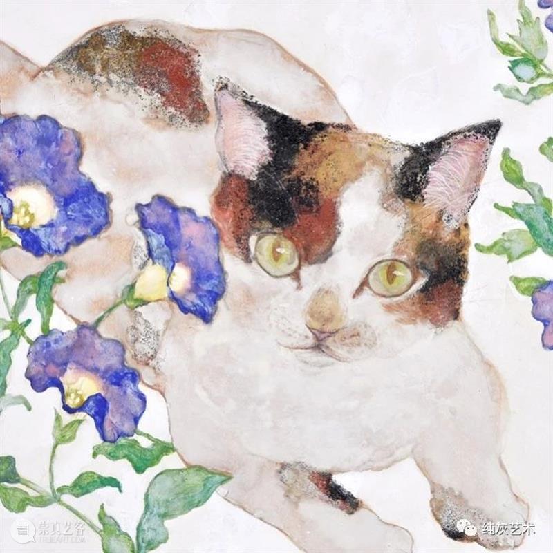 慵懒温和的猫咪 猫咪 日本 插画师 haruka kuno 矿物 颜料 金箔 银箔 兔子 崇真艺客