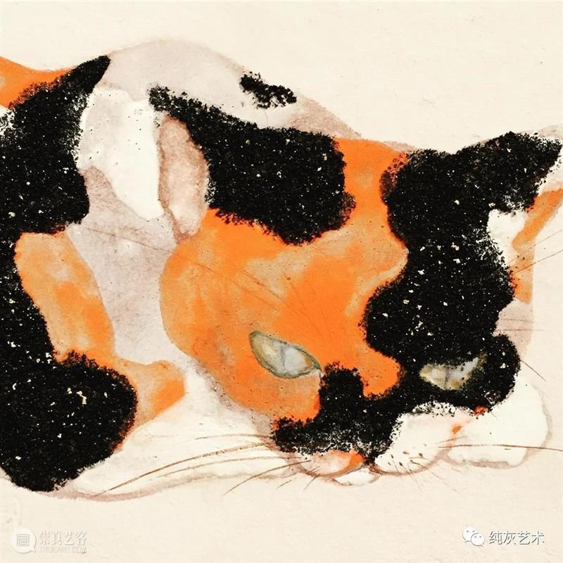 慵懒温和的猫咪 猫咪 日本 插画师 haruka kuno 矿物 颜料 金箔 银箔 兔子 崇真艺客