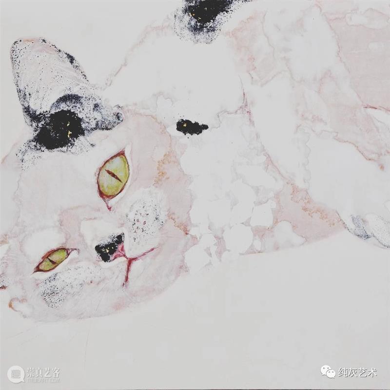慵懒温和的猫咪 猫咪 日本 插画师 haruka kuno 矿物 颜料 金箔 银箔 兔子 崇真艺客