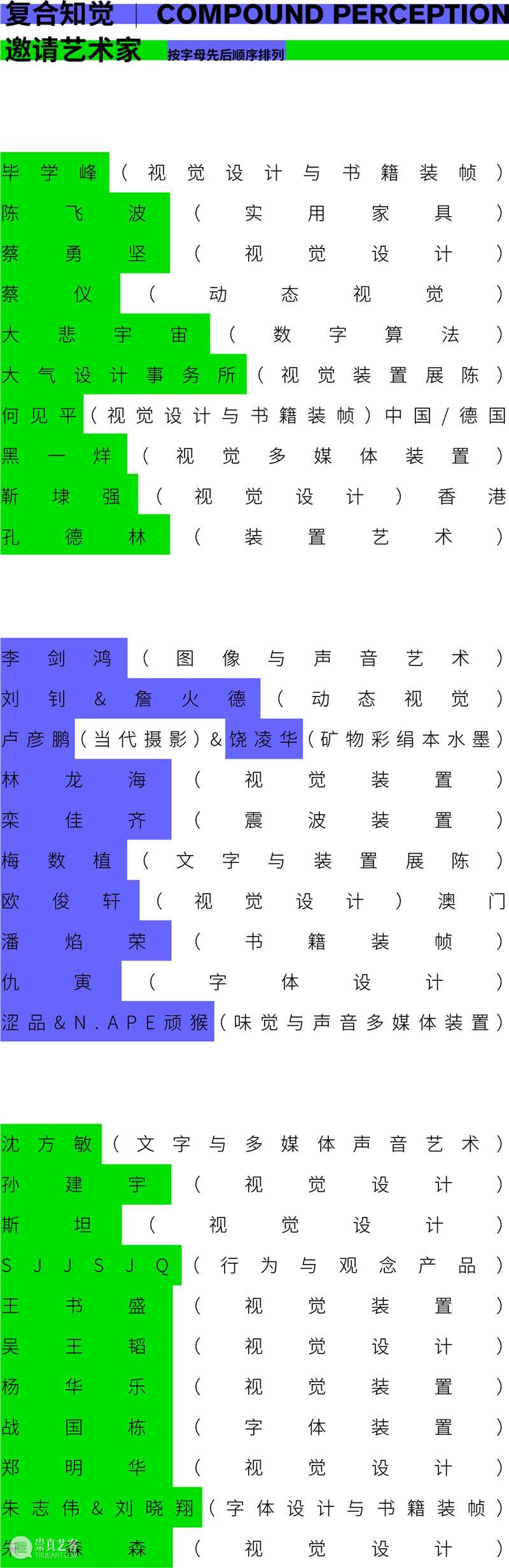 《复合知觉》邀请艺术家名单 | 第一辑 复合知觉 艺术家 名单 时间 地点 三影堂厦门摄影艺术中心 视觉传达设计 进程 程度 中叶 崇真艺客